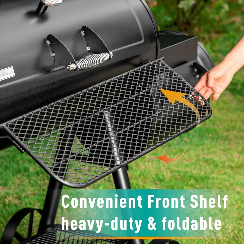 941 Sq.in. Overlarge BBQ Charcoal Grill with Offset Smoker, Black