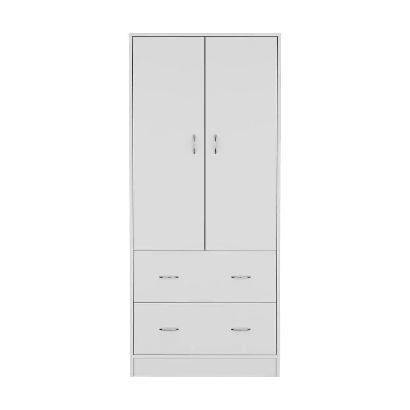 30.9-Inch Contemporary Double-Door Armoire with Two Drawers and Hanging Rod for Bedroom Storage - image 7