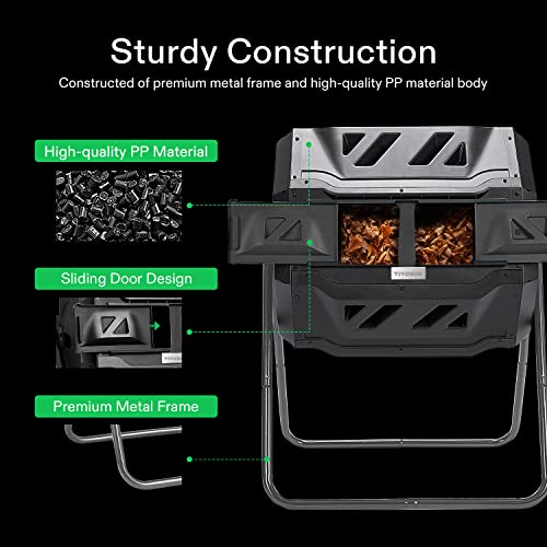 VIVOSUN Outdoor Tumbling Composter Dual Rotating Batch Compost Bin, 43 Gallon Black Door - image 4