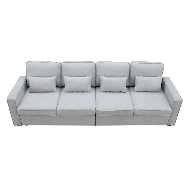 104-Inch Modern Linen Fabric Sofa for 4 with Armrest Pockets and 4 Cushions - image 12