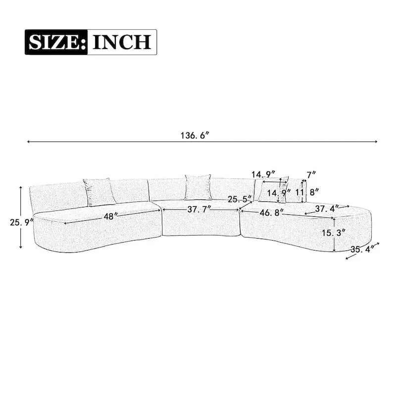 136-Inch Elegant Curved Chenille Sectional Sofa with Three Throw Pillows for Living Room - image 6
