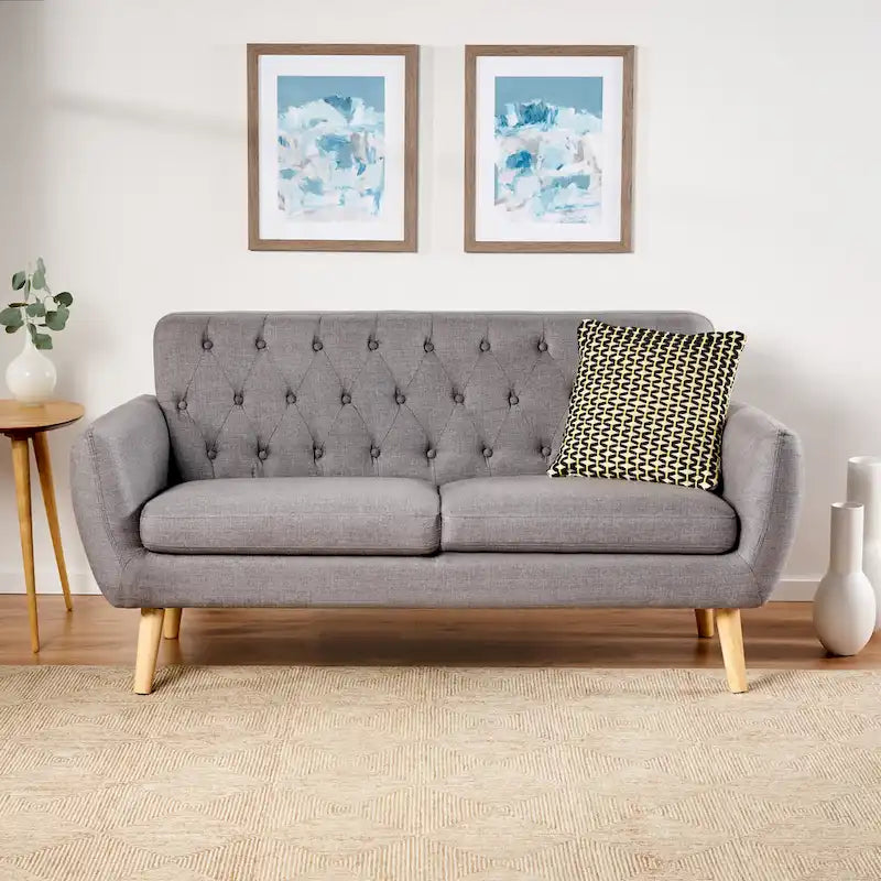 Mid Century Tufted Sofa with Cushioned Seat and Wooden Legs - image 10