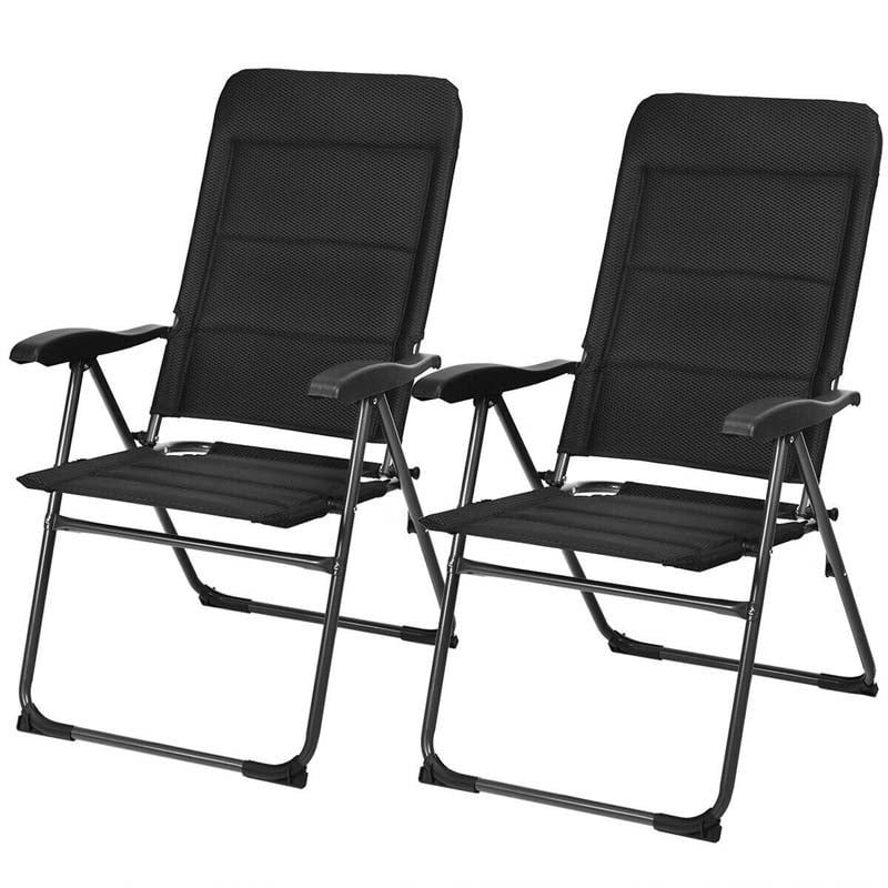 2 Pack Folding Patio Chairs 7 Position Adjustable Lawn Chair Recliner Camping Chair Compact Outdoor Sling Chair Fully Assembl
