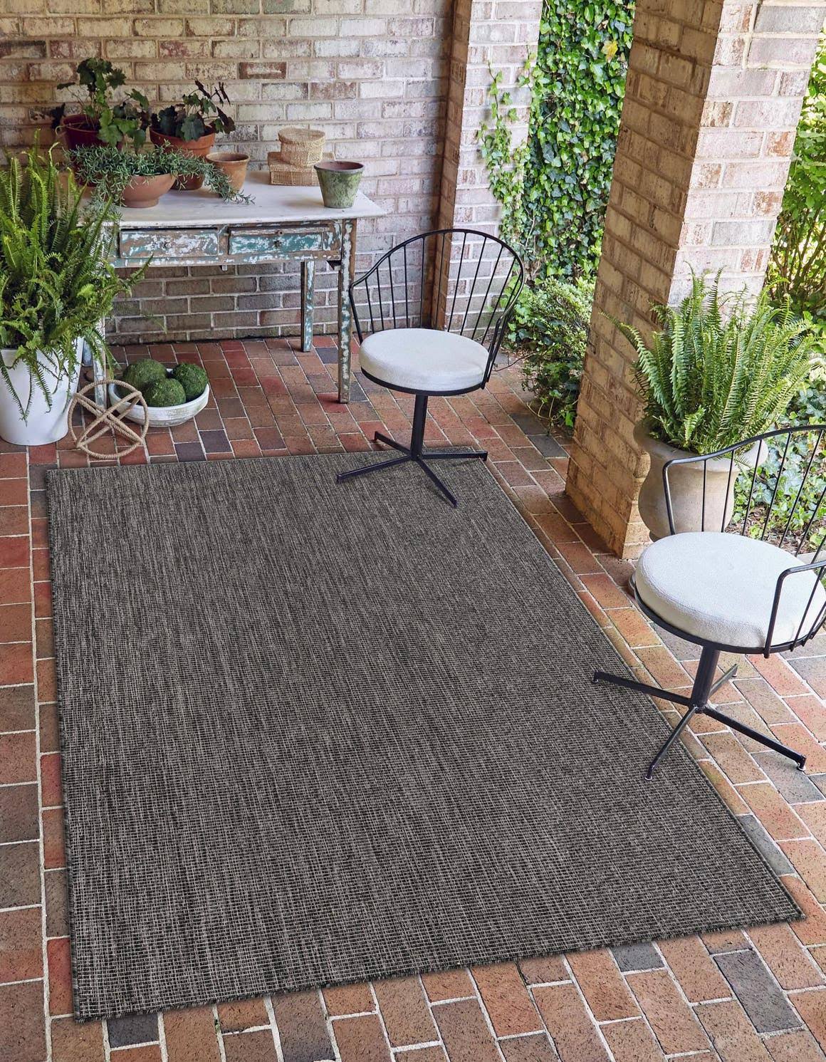 Unique Loom Outdoor Solid Area Rug - 9' x 12' Black - image 1