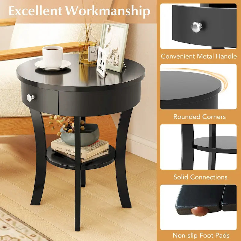 Costway Round 2-Tier Side Table - Versatile Nightstand for Bedroom and Living Room - image 18
