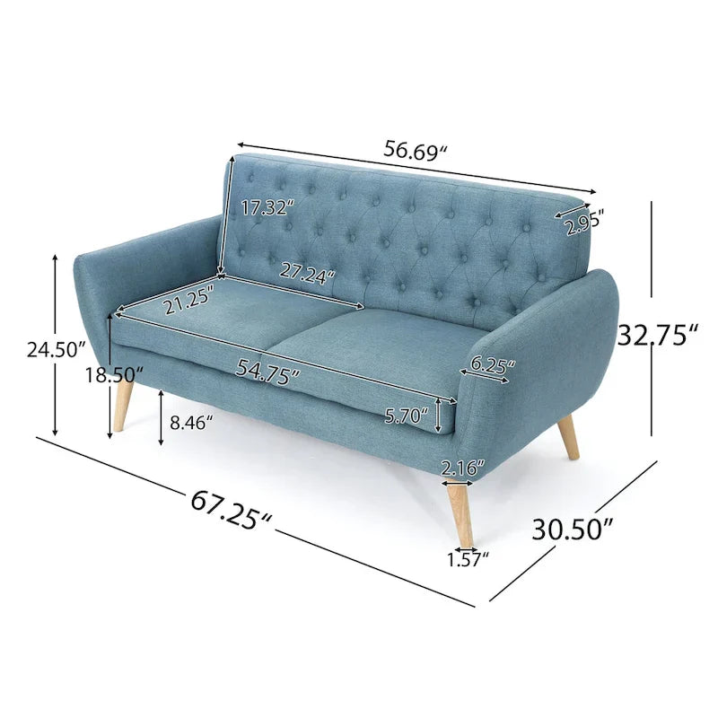 Mid Century Tufted Sofa with Cushioned Seat and Wooden Legs - image 23
