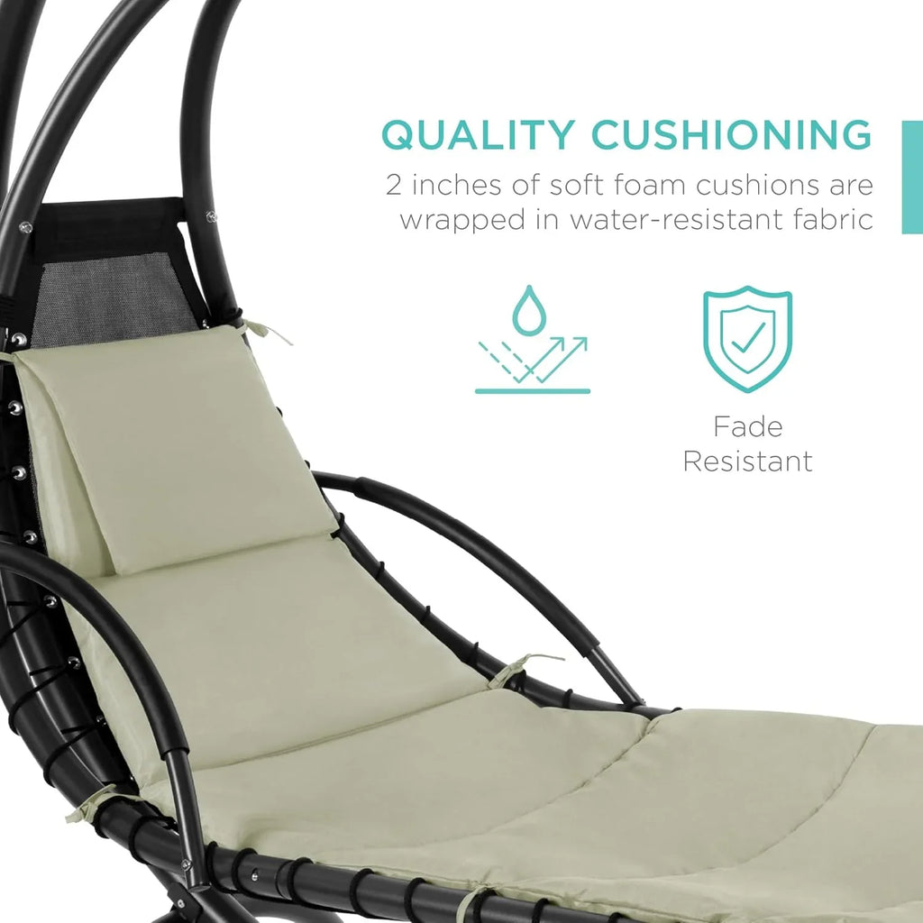 Best Choice Products Outdoor Hanging Curved Steel Chaise Lounge Chair Swing w/Built-in Pillow and Removable Canopy - Charcoal