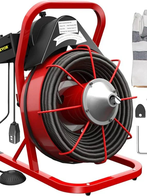 Electric Drain Cleaner Machine by Brand, 75 Ft x 3/8 Inch, Fits 1-4 Inch Pipes, Portable with 4 Cutters, Powerful Plumbing To