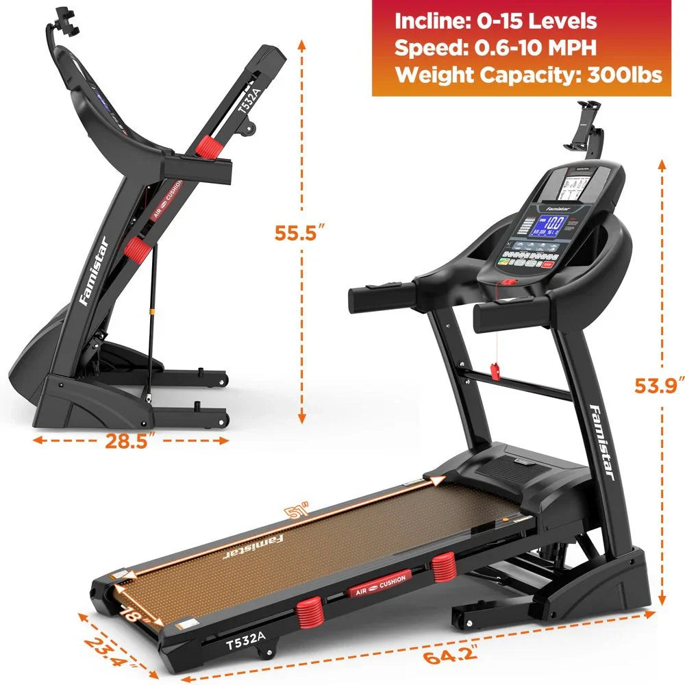 Famistar Folding Treadmill for Home with 15 Levels Auto Incline, 300LB Capcity, 10MPH Fast Speed Controls - image 11