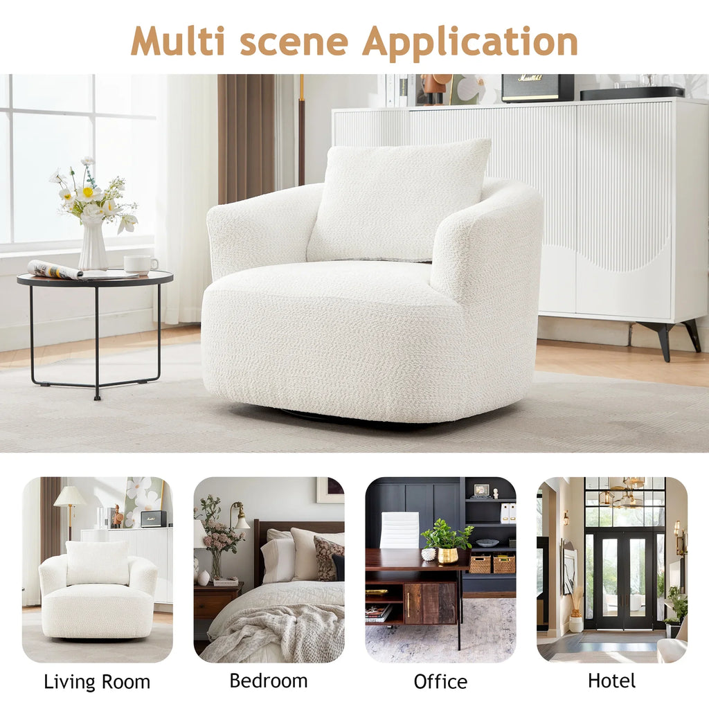 Harper & Bright Designs 360- Swivel Accent Chair, Barrel Chair Swivel Upholstered Sofa Chair with Cushion for Living Room Office, Beige - image 8