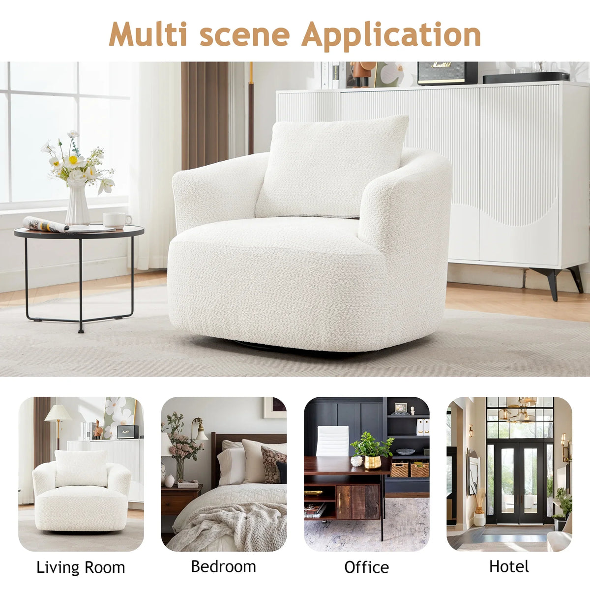 Harper & Bright Designs 360- Swivel Accent Chair, Barrel Chair Swivel Upholstered Sofa Chair with Cushion for Living Room Office, Beige - image 8