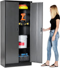 Heavy Duty Metal Garage Locker - 71 "tall large steel multipurpose locker with adjustable shelves and door locks - black and silver - image 1