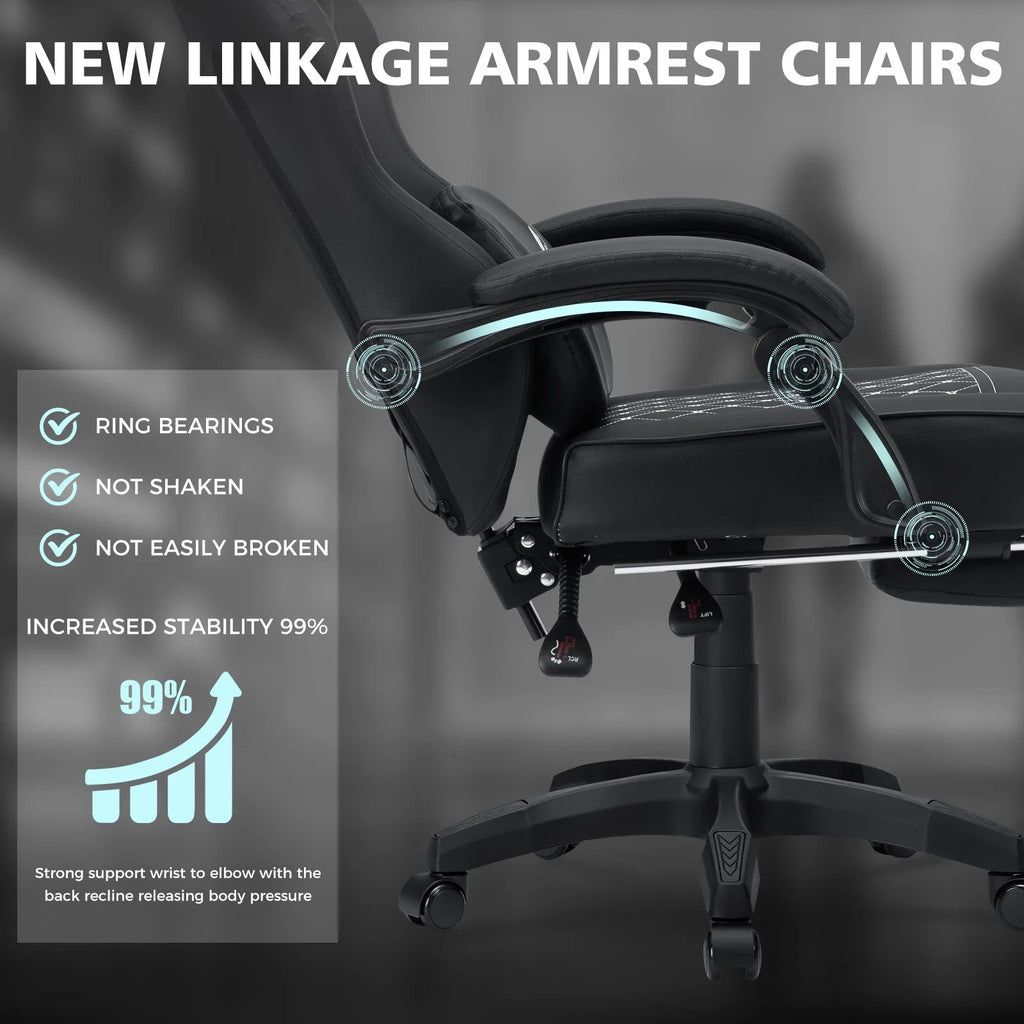 Hoffree Gaming Chair with Massage and Footrest Big and Tall Gamer Chair with Headrest and Lumbar Support PU Computer Game Chair for Adults Office - image 14