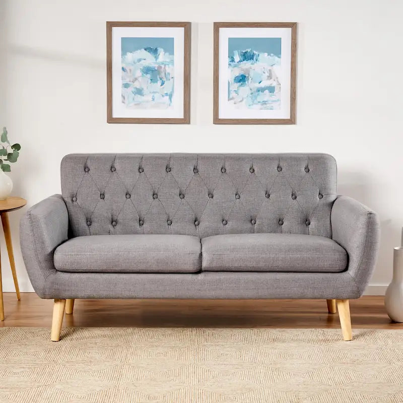 Mid Century Tufted Sofa with Cushioned Seat and Wooden Legs - image 11