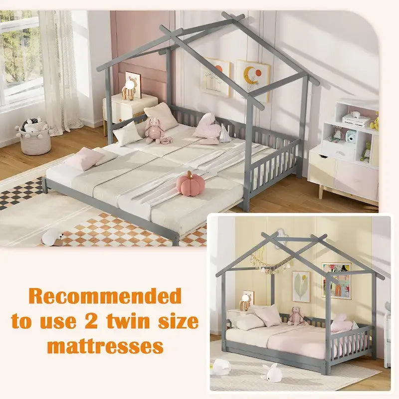 Gymax Twin to King Wooden House Bed Daybed with Safety Rails & Customizable Design - image 31