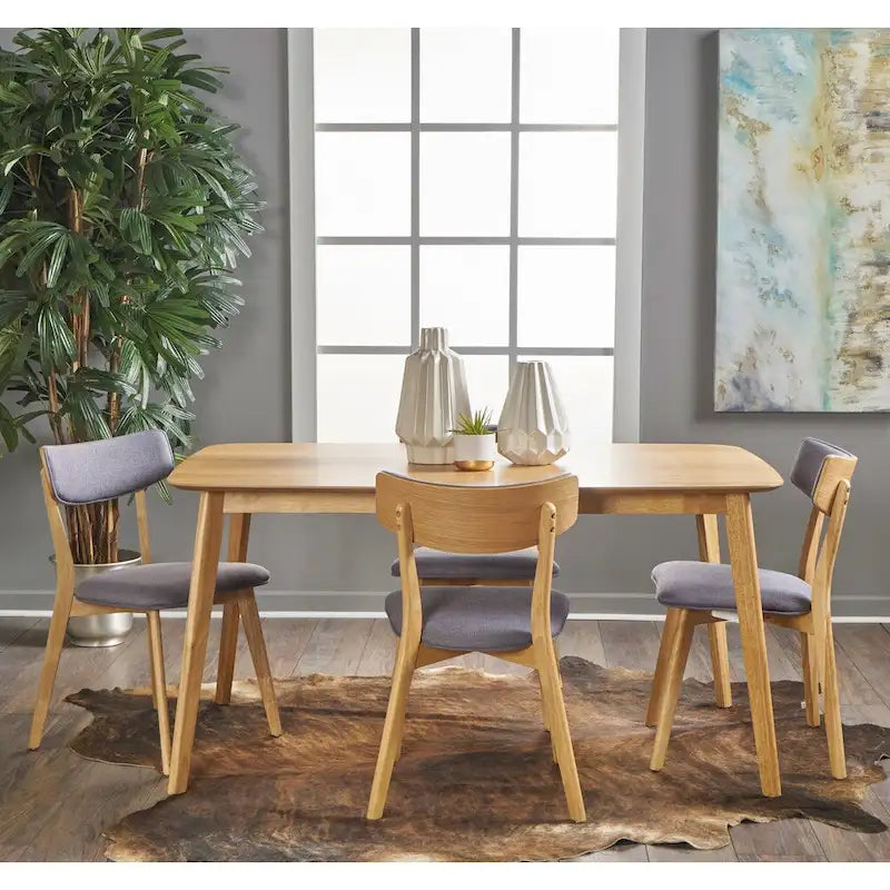 Mid Century Dining Table Set with 4 Upholstered Chairs and Wooden Frame - image 9