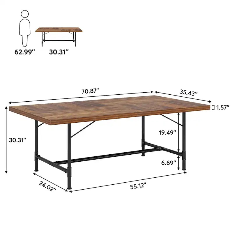70.9-Inch Rustic Rectangle Dining Table with Metal Tube Frame - image 15