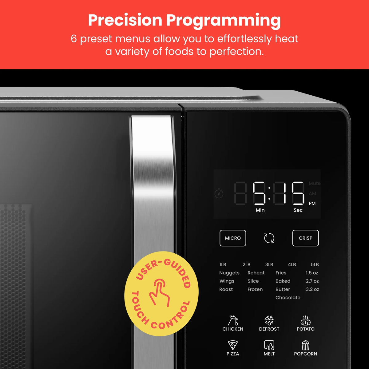 Chefman Microcrisp 1.1 cu. ft. Countertop Microwave Oven + Crisper, 1800 Watts - Black - image 15