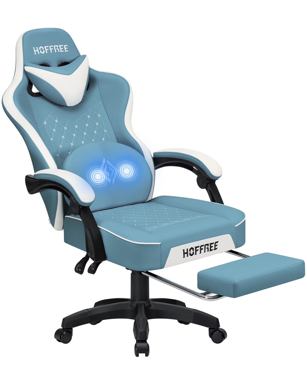 Hoffree Gaming Chair with Massage and Footrest Big and Tall Gamer Chair with Headrest and Lumbar Support PU Computer Game Chair for Adults Office - image 5