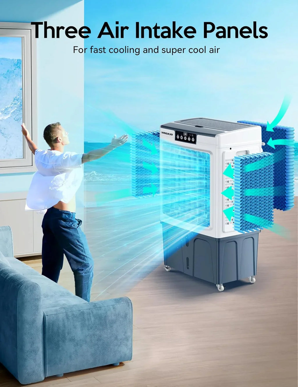 Evaporative Cooler, 2100CFM Air Cooler, 120°Oscillation Swamp Cooler with Remote Control, 24H Timer, 3 Wind Speeds for Outdoo