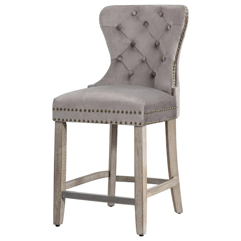 Carter 24-Inch Wingback Tufted Counter Stool with Antique Grey Legs and Nailhead Trim - image 19
