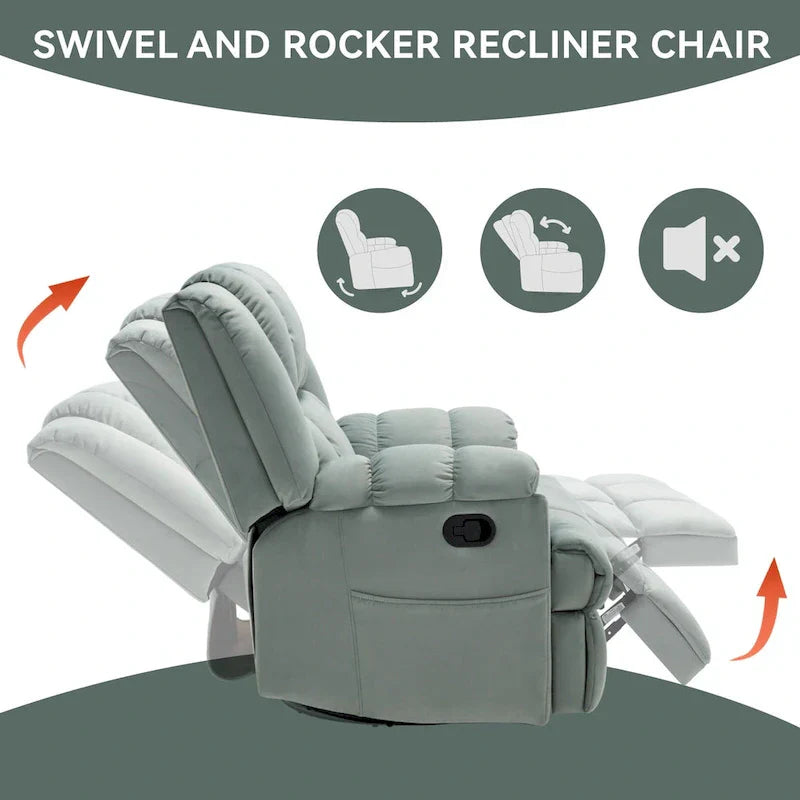 Extra-Large Swivel Rocker Recliner with Footrest and Pockets - Manual Operation - image 7