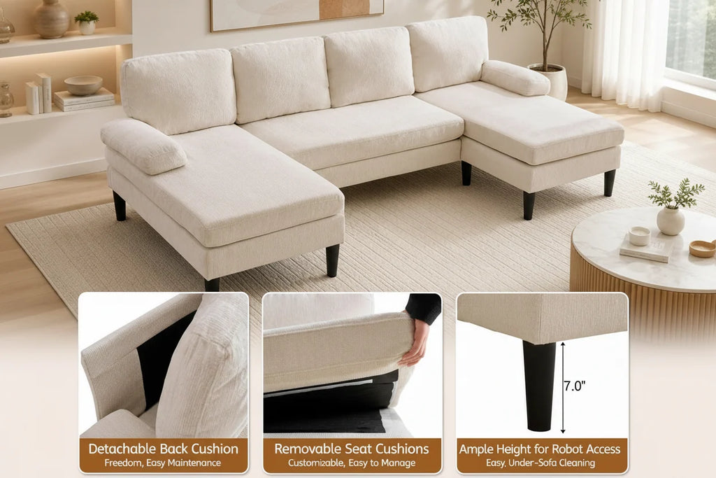101 Inch Chenille U Shaped Sectional Sofa Double Chaise - image 3