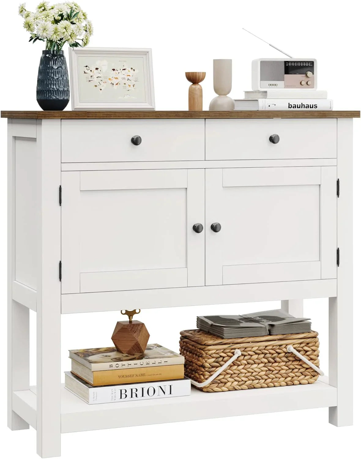 HOSTACK Farmhouse Console Table with 2-Door Cabinet & 2 Drawers, Coffee Bar, Entryway Table with Storage Shelf, Sofa Tables Buffet Sideboard for Kitchen, Hallway, Dining, Living Room, Rustic Brown - image 1