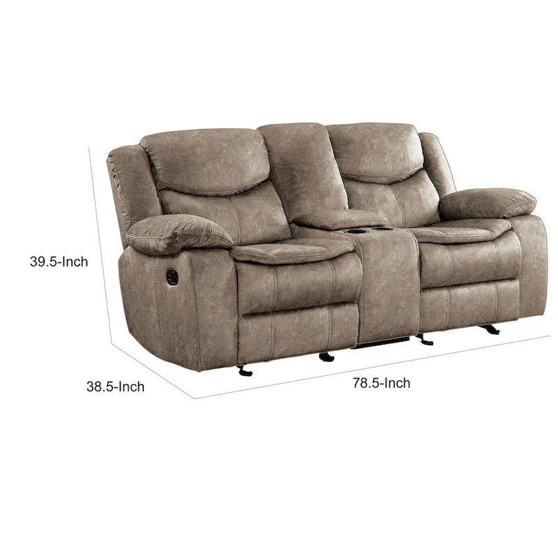 Joe 79-Inch Manual Dual Glider Recliner Loveseat with Console in Brown Microfiber - image 5