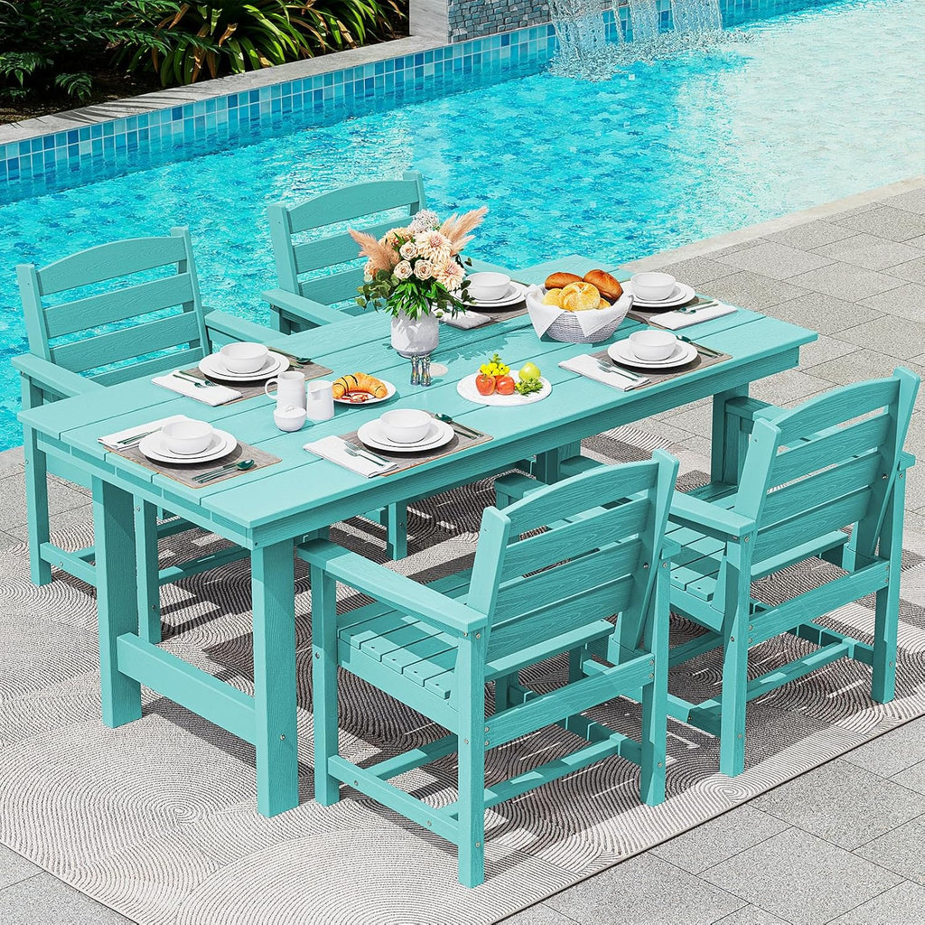 SERWALL 7-Piece Patio Table Set, Outdoor HDPE Dining Furniture with Umbrella Hole, All Weather Table and Chairs for Lawn, Garden, Poolside, Aruba - image 176