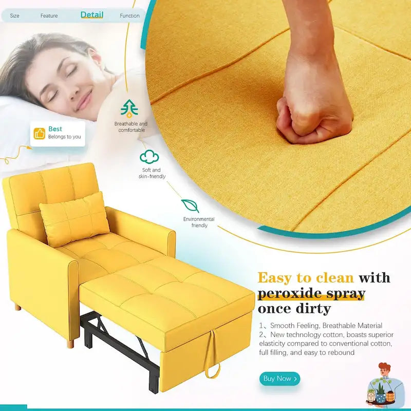 AECOJOY 3-in-1 Convertible Sleeper Sofa Chair with Pillow and Adjustable Backrest - image 31