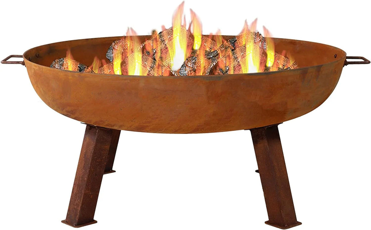 34-Inch Rustic Cast Iron Outdoor Raised Fire Pit Bowl with Handles - Oxidized Finish - image 1