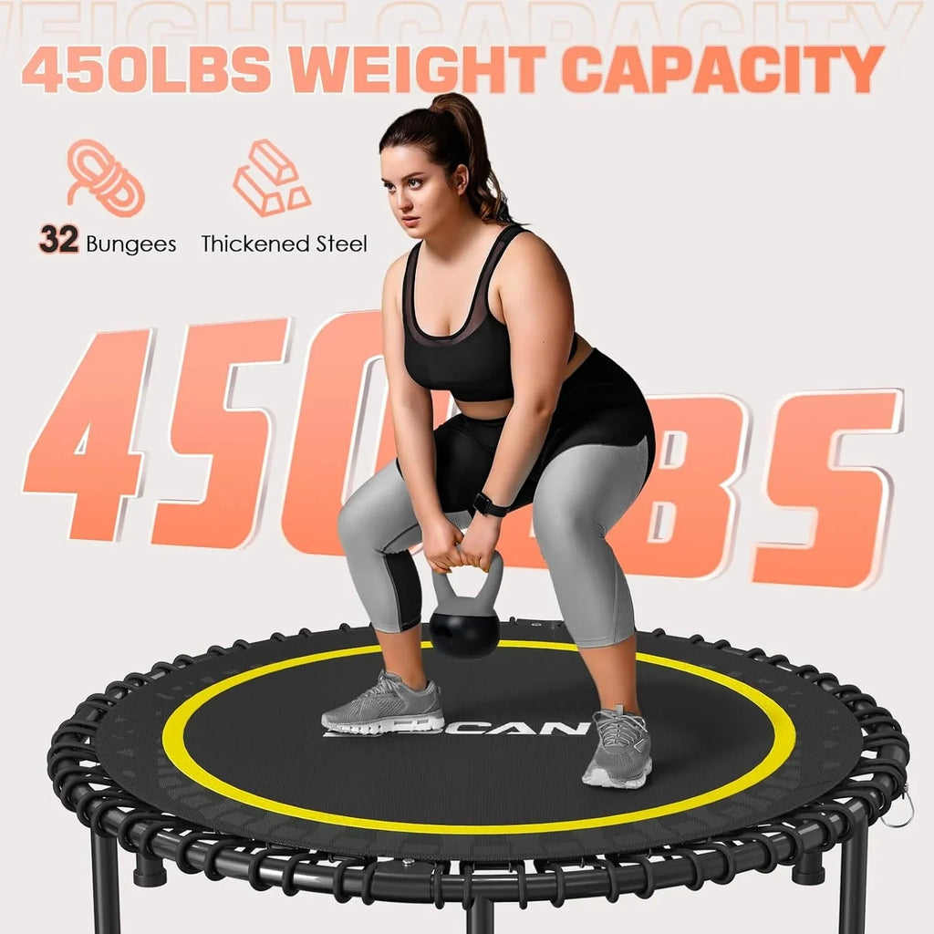 BCAN 450/550 LBS Foldable Mini Trampoline, 40"/48" Fitness Trampoline with Bungees, U Shape Adjustable Foam Handle, Stable & Quiet Exercise Rebounder for Adults Indoor/Outdoor Workout - image 78