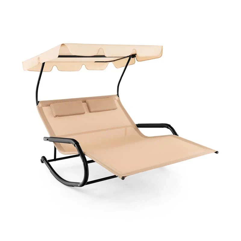 2 Person Patio Hammock Bed Swing Chair Extra Large Outdoor Rocking Chaise Lounge With Adjustable Canopy And Wheels - Comforta