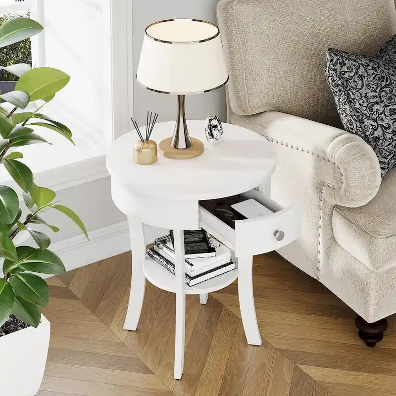 Costway Round 2-Tier Side Table - Versatile Nightstand for Bedroom and Living Room - image 6