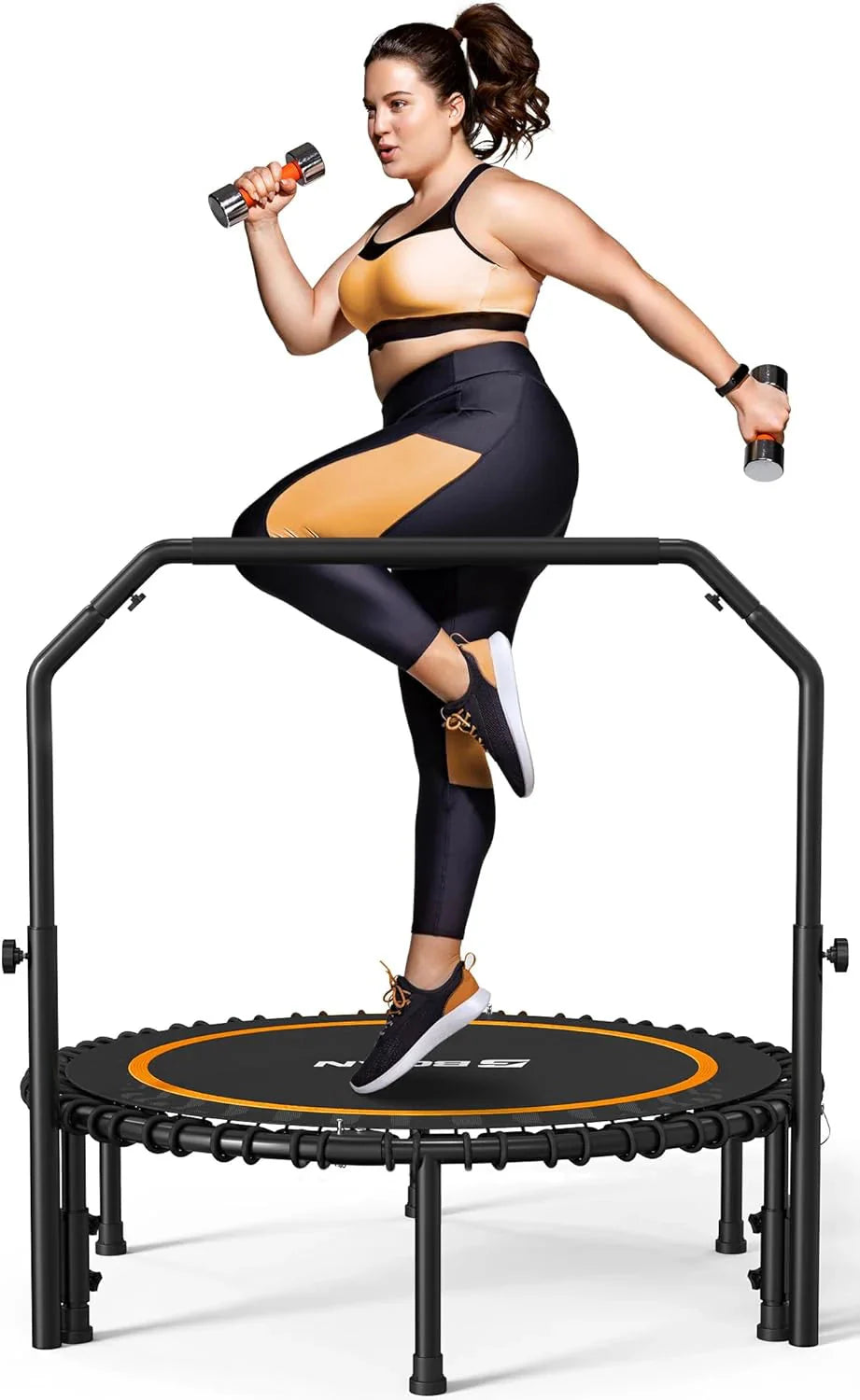 BCAN 450/550 LBS Foldable Mini Trampoline, 40"/48" Fitness Trampoline with Bungees, U Shape Adjustable Foam Handle, Stable & Quiet Exercise Rebounder for Adults Indoor/Outdoor Workout - image 5