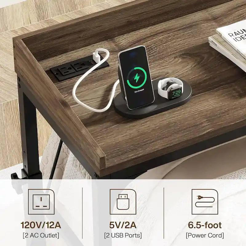 Mobile Height Adjustable Overbed Table with Wheels, Featuring Outlets and USB Ports for Laptops - image 6