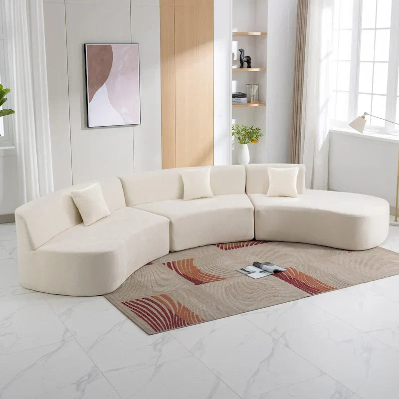 136-Inch Elegant Curved Chenille Sectional Sofa with Three Throw Pillows for Living Room - image 1