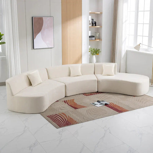 136-Inch Elegant Curved Chenille Sectional Sofa with Three Throw Pillows for Living Room - image 1