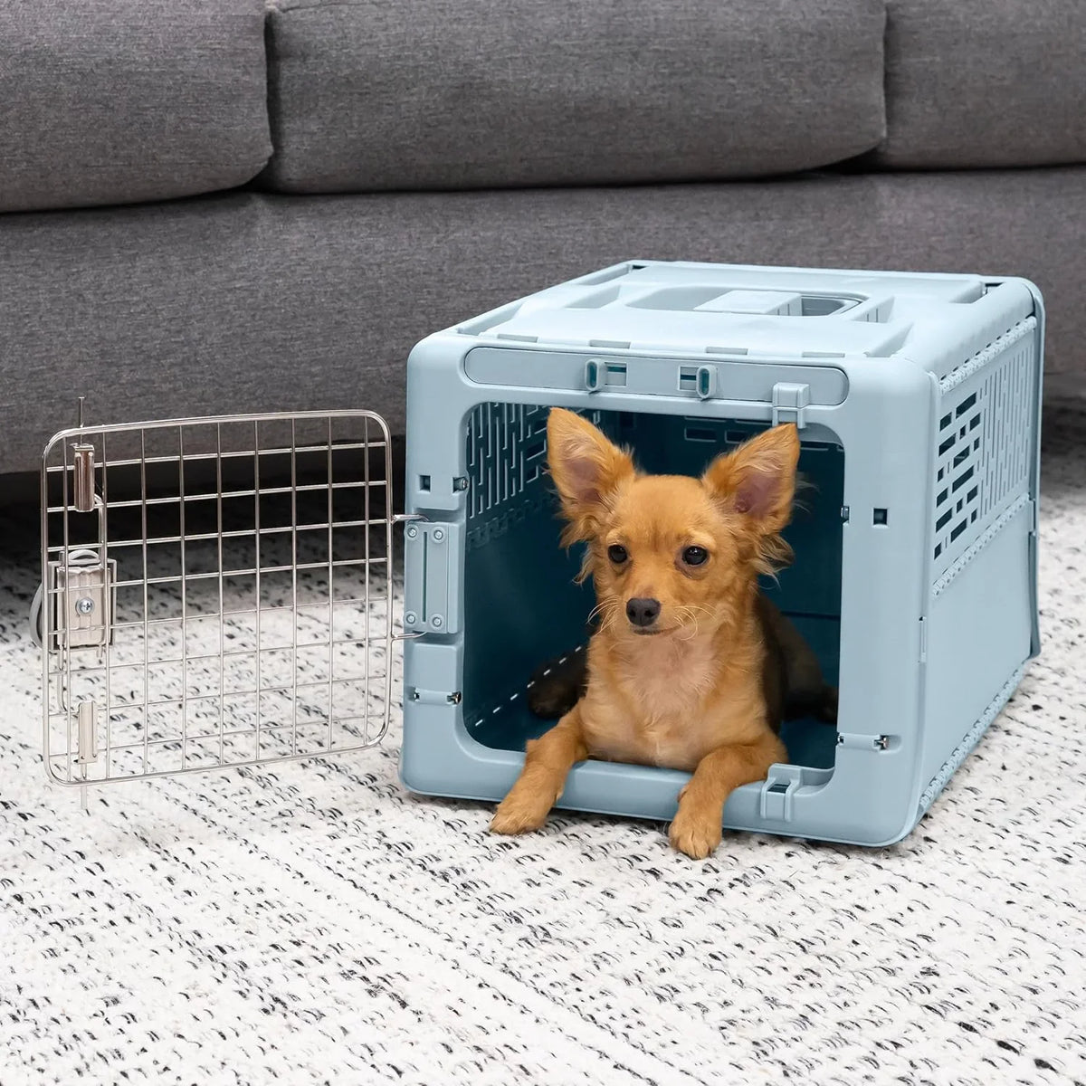 Designs Plastic Kennels Rolling Plastic Airline Approved Wire Door Travel Dog Crate, XXX-Large, Gray - image 39