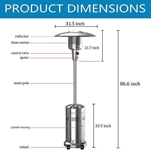 2 Set 48,000-BTU Umbrella Patio Propane Heater with Wheels,Stainless Steel Patio Heater,Stainless Steel Floorstanding Liquid 