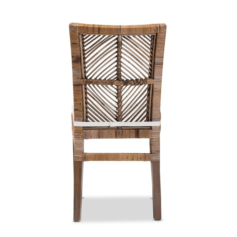 Laluna Contemporary Bohemian Rattan and Mahogany Dining Chair with Cushion - image 6