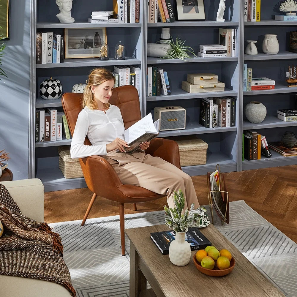 Alden Design Mid-Century Modern Faux Leather Wingback Accent Chair, Brown - image 9