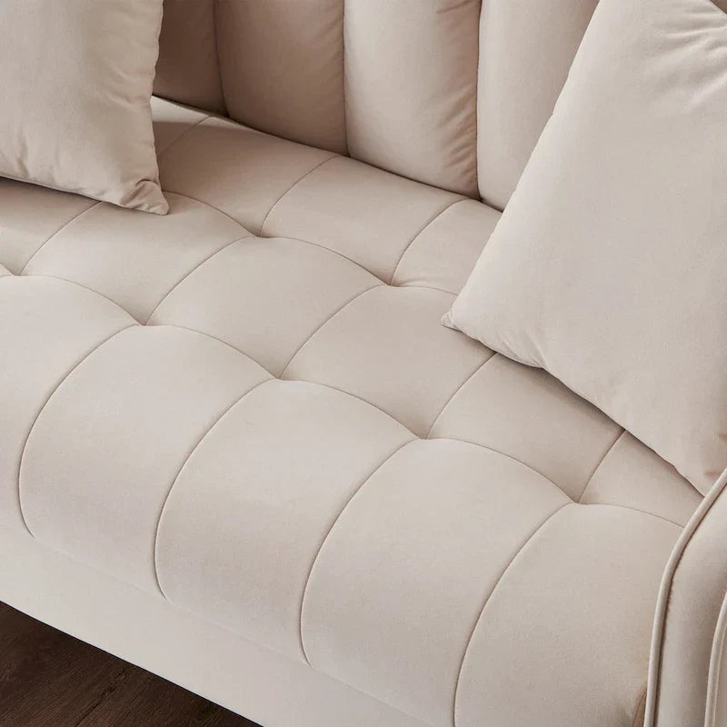 Contemporary Velvet Tufted Loveseat for Small Living Spaces - Beige Upholstered Sofa - image 12