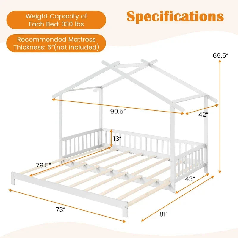 Gymax Twin to King Wooden House Bed Daybed with Safety Rails & Customizable Design - image 8
