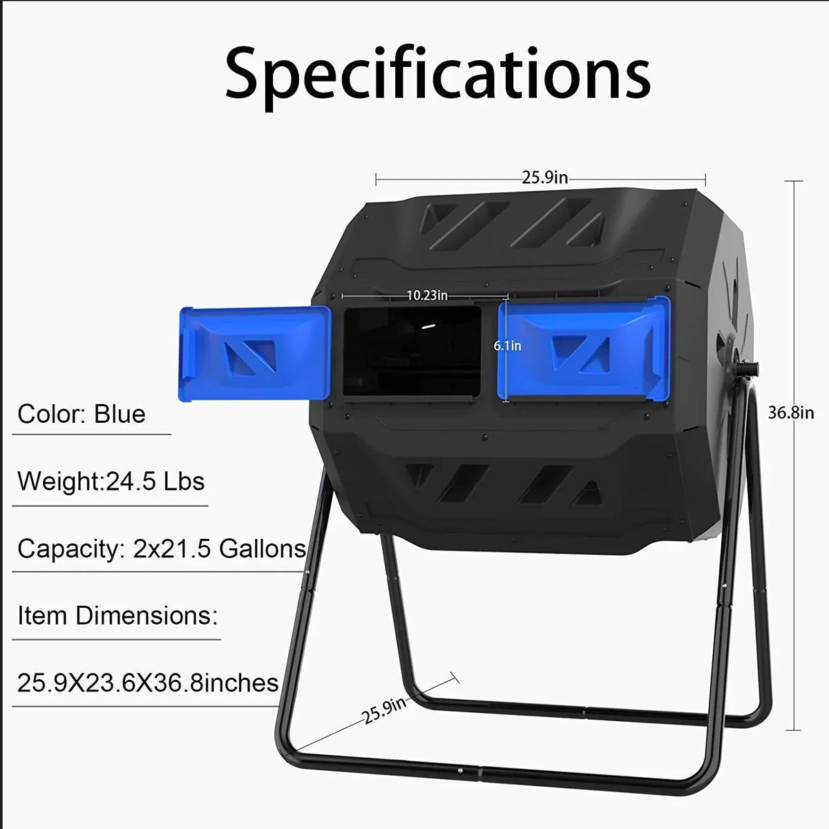 Large Compost Tumbler Bin Dual Compartment Better AirCirculation Efficient Compost BPA Free Sturdy Steel Frame 43Gallon (2 21