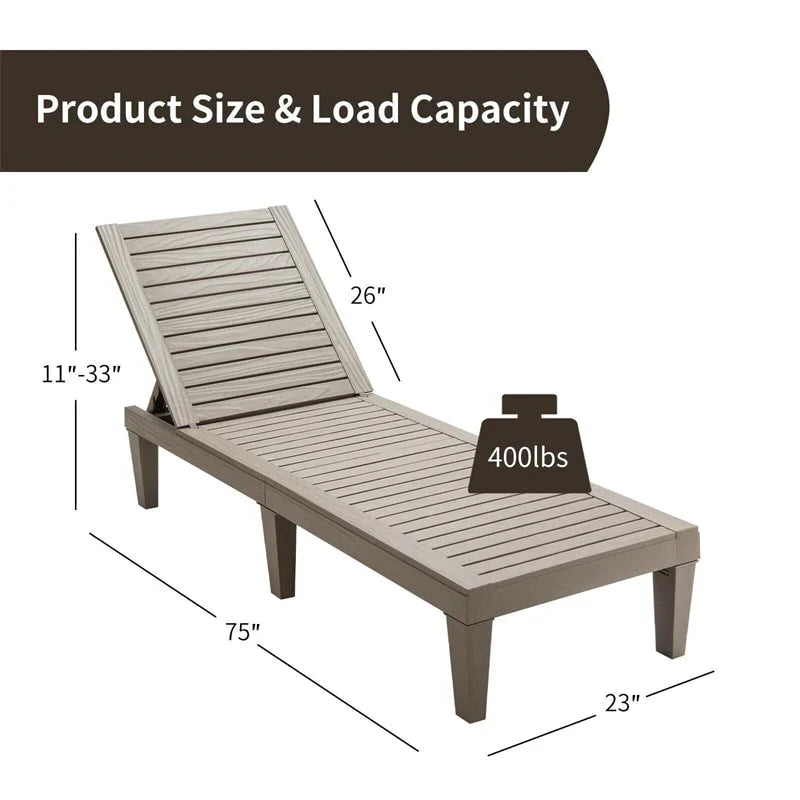 Outdoor Chaise Lounge Chair Patio Recliner Adjustable With 5 Positions Wood Texture Design Waterproof Easy To Assemble - Comf