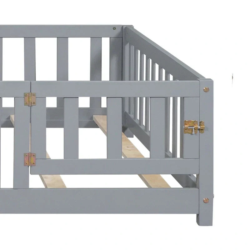Kids' Full-Size Wooden Floor Bed with Fence and Door - image 12