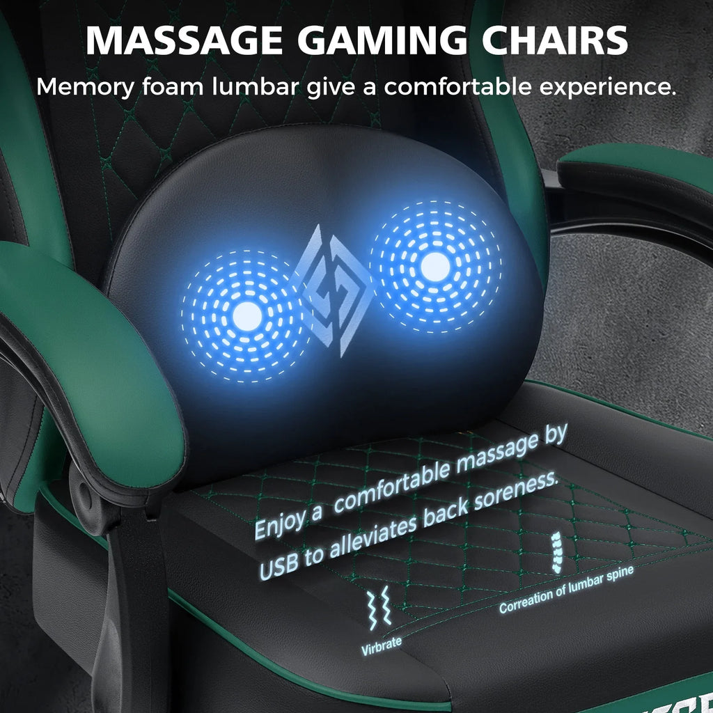 Hoffree Gaming Chair with Massage and Footrest Big and Tall Gamer Chair with Headrest and Lumbar Support PU Computer Game Chair for Adults Office - image 66