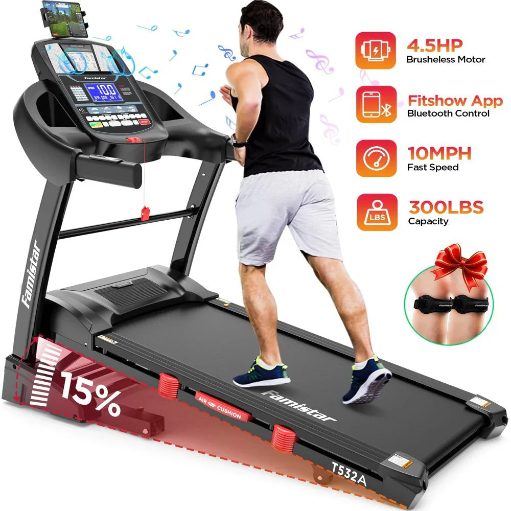Famistar Folding Treadmill for Home with 15 Levels Auto Incline, 300LB Capcity, 10MPH Fast Speed Controls - image 2